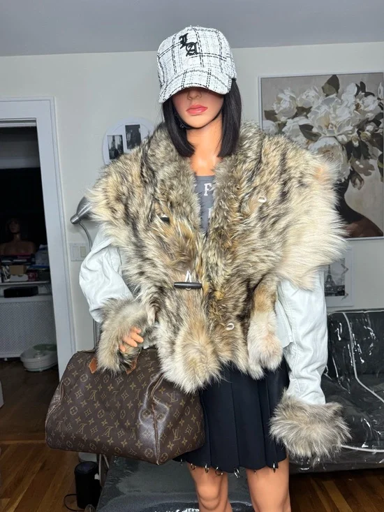 Lux Genuine Fox Fur & White Leather Vintage Jacket - Picture 4 of 16